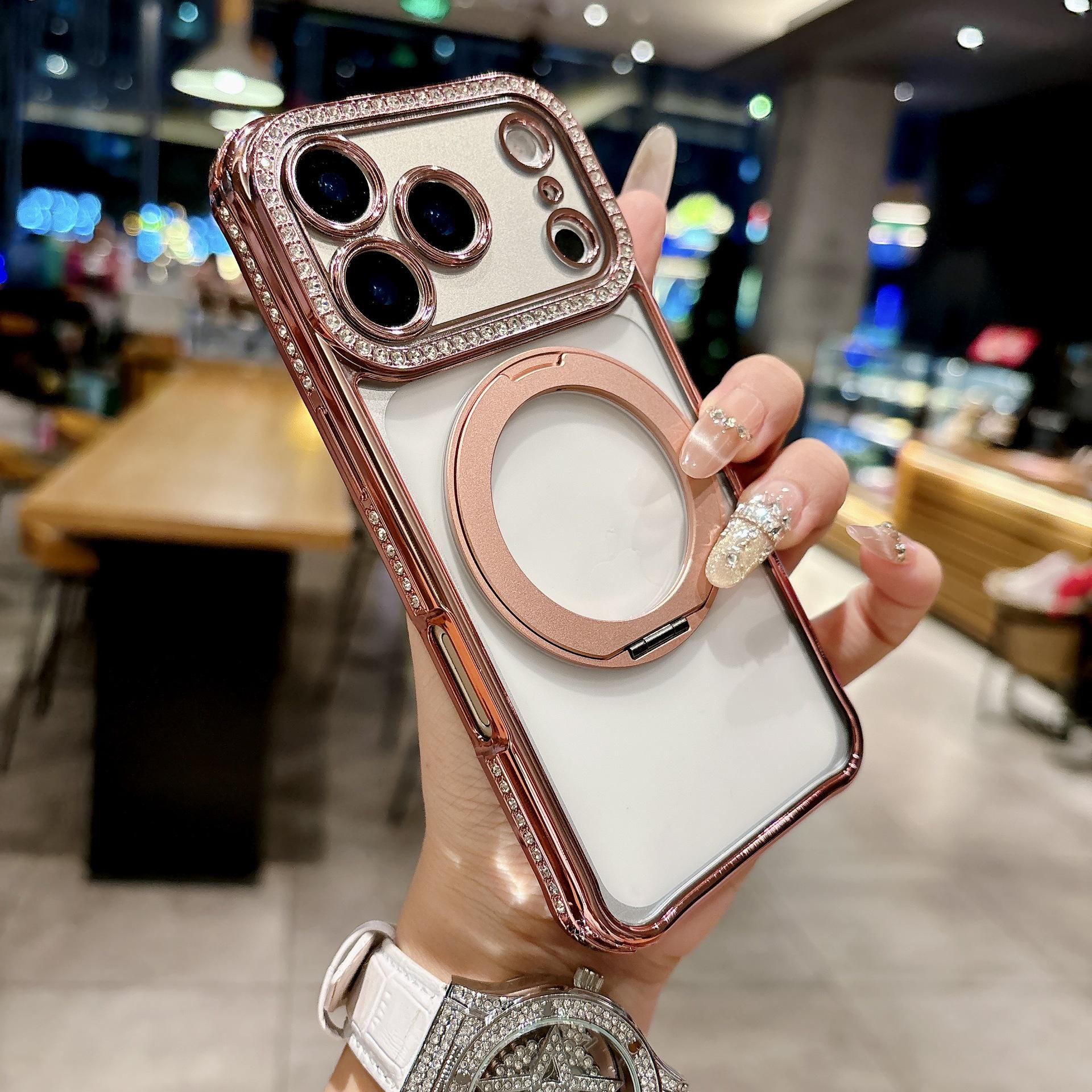 

Diamond-Inlaid Magnetic Rotating Stand Phone Case for Apple 17 Pro Max Acryl 15 Rhinestone 14/16 iPhone 14 Pro