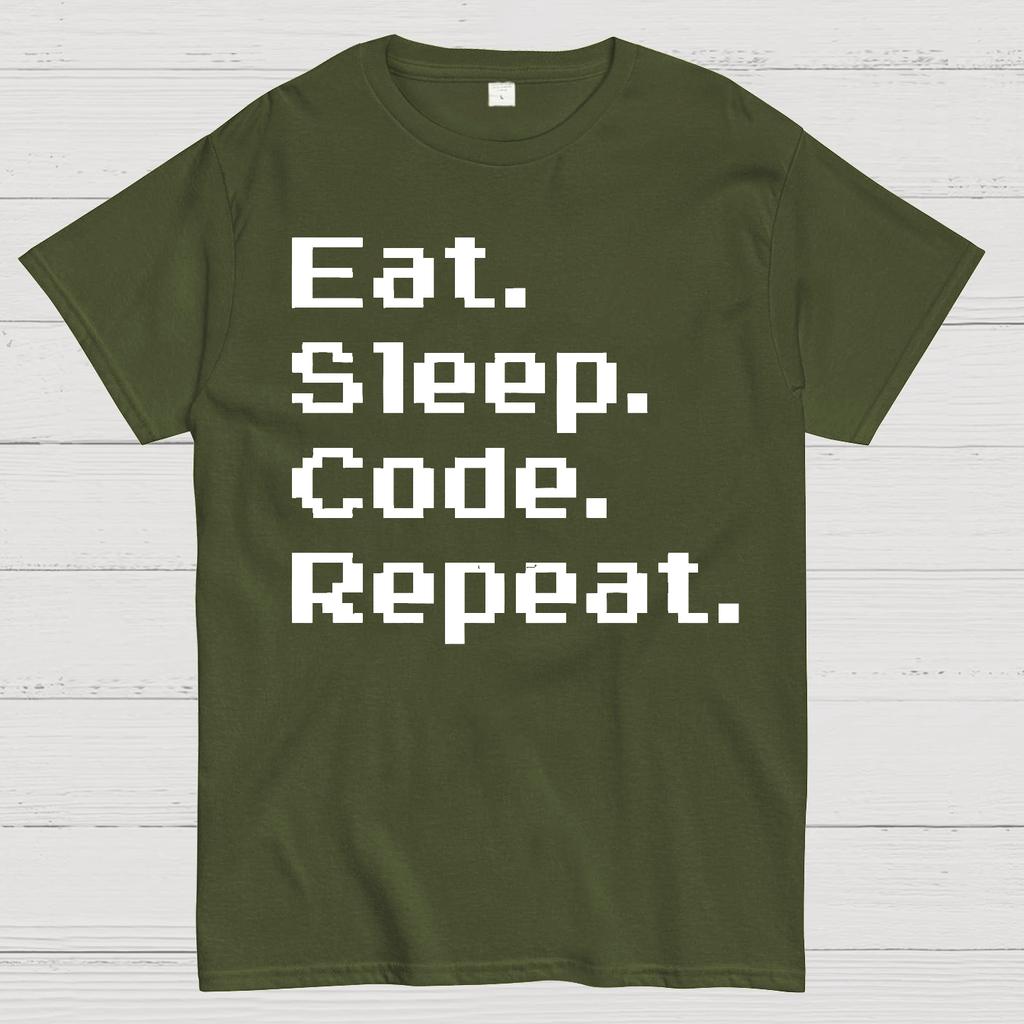Eat Sleep Code Repeat Cotton Summer Casual Cool Loose T-Shirt