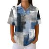 Women's Casual Short Sleeve Retro Floral Print Waffle Knit Polo Shirt Button Down Top with Classic Collar for Everyday Wear