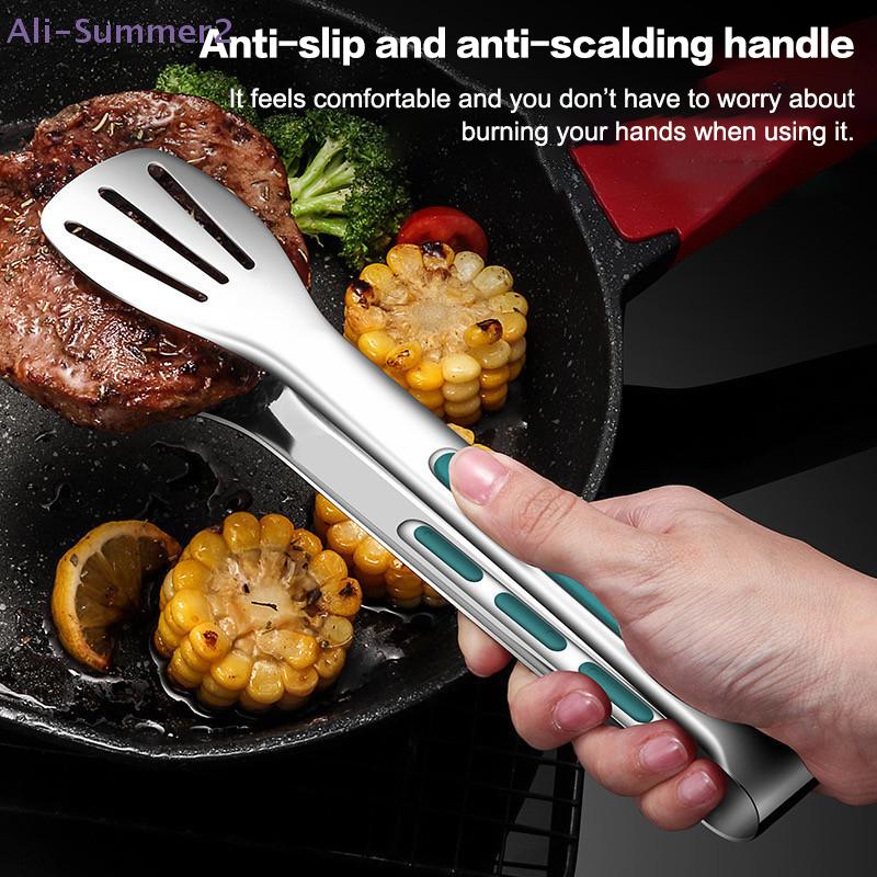 {Summer2} 9/12/14" Non Slip Stainless Steel Food Tongs Meat Salad Bread Clip Barbecue Grill Buffet Clamp Kitchen Cooking Tools