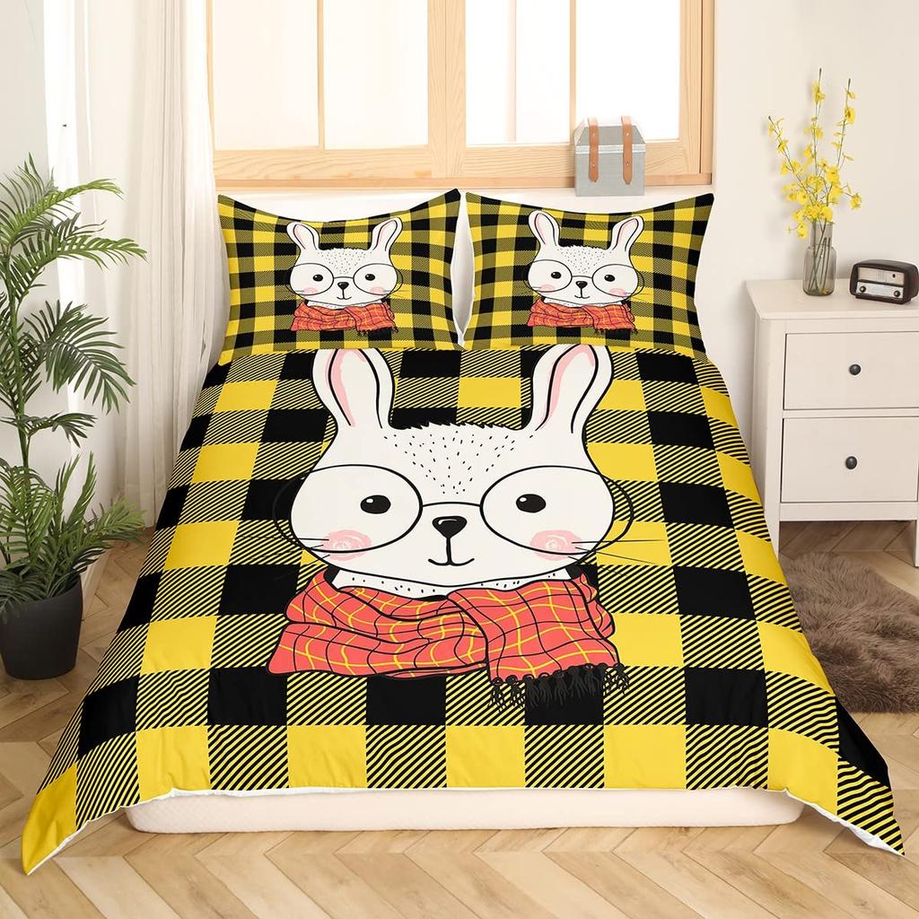 Kids Cartoon Rabbit Carrot King Queen Duvet Cover Boys Girls Cute Bunny Bedding Set Animal Quilt Cover Polyester Comforter Cover