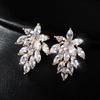 Exquisite Luxury Geometry Full of Zircons Shining Leaves Shape Stud Earring for Women Korea Temperament Jewelry Accessory Gifts