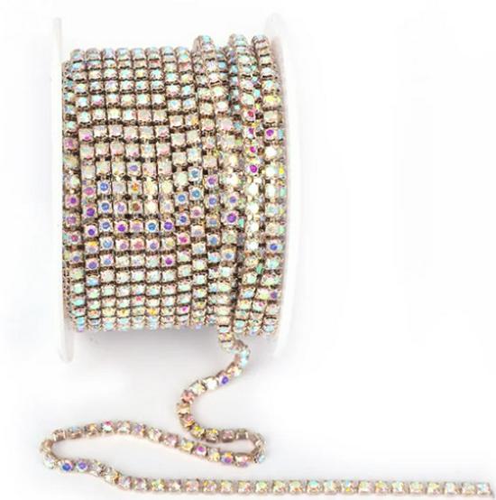 Electroplated Rhinestone Drill Chain: Single Row Metal Claw Chain for DIY Costume Accessories
