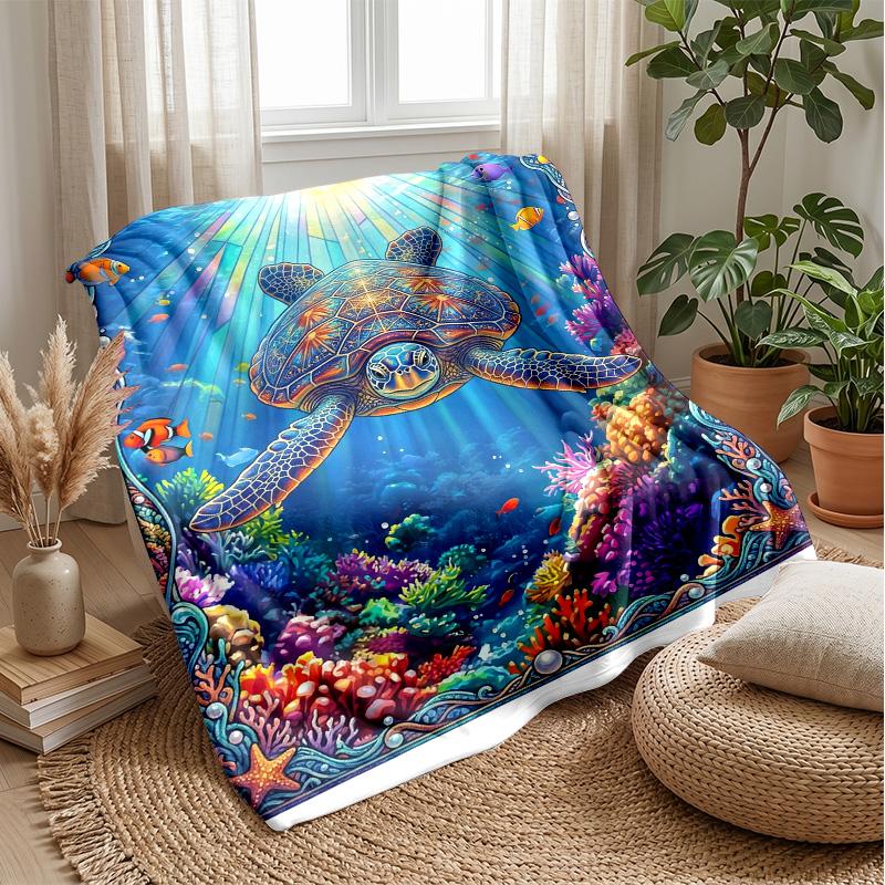 Underwater Sea Life 5 Theme blanket Lightweight Warm Flannel Blanket Decorative Throw Blanket for Home Decoration