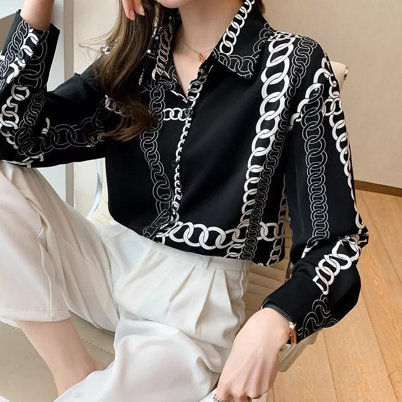 

Retro Chiffon Long-Sleeve Polo Collar Shirt - Spring 2025 Women s Versatile Elegant Top L чорний