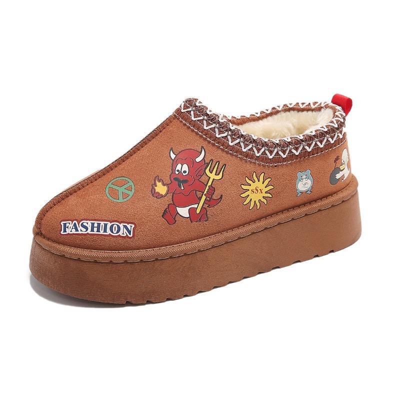Bohemian Lace Print Decorative Women's Snow Boots Ethnic Style Autumn and Winter Thick-soled Short Tube Warm and Comfortable Cotton Shoes