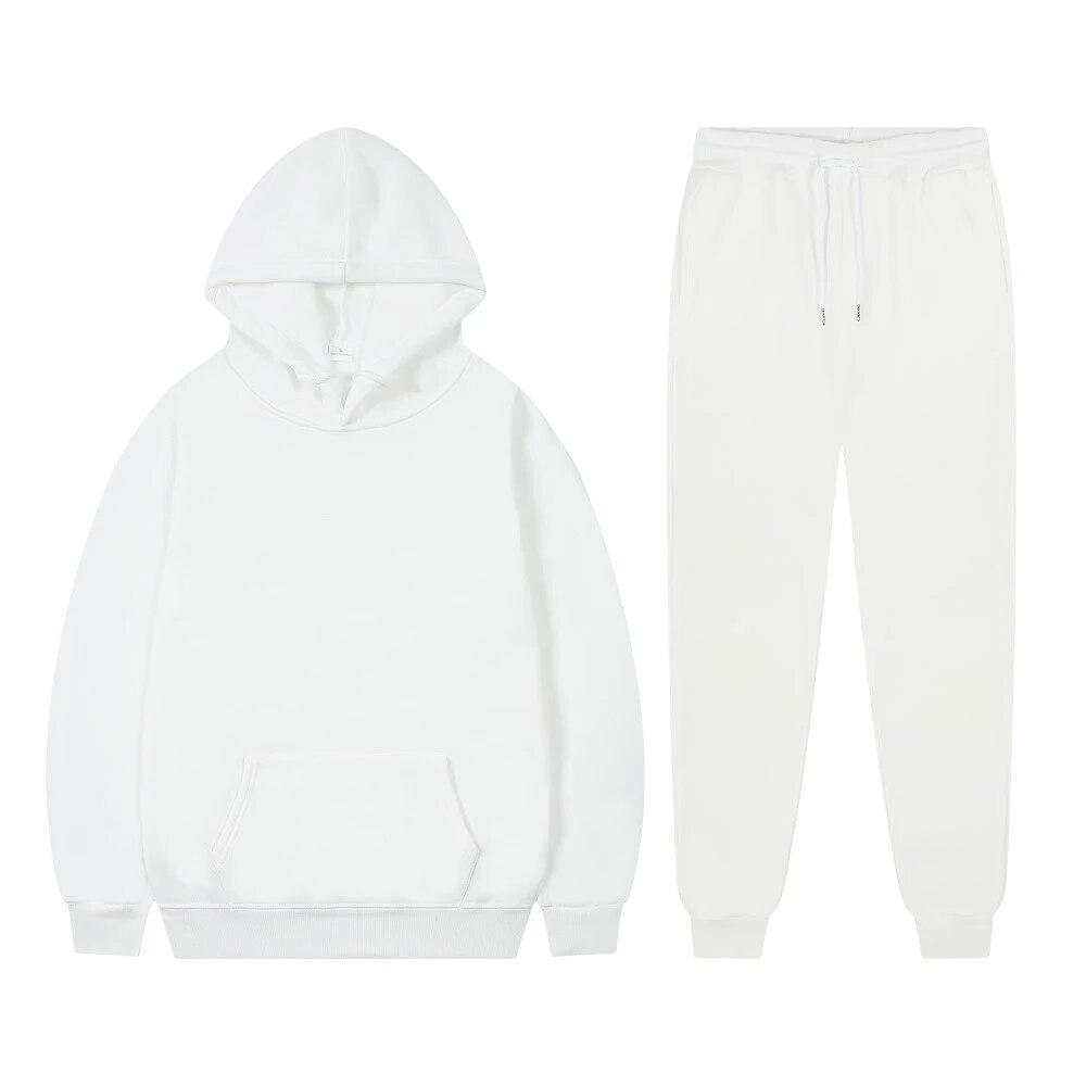 Luvtröjor för män Dam Enfärgade Sweatshirt Set Casual Långärmade Luvtröjor Byxor Polar Fleece Tvådelade kostymer Y2k träningsbyxor