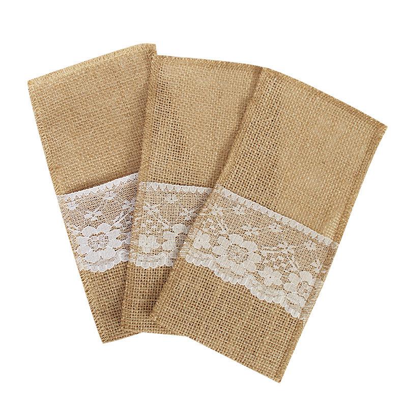 Christmas Festival Burlap Lace Cutlery Sleeves Set: Decorative Tableware for Parties & Weddings