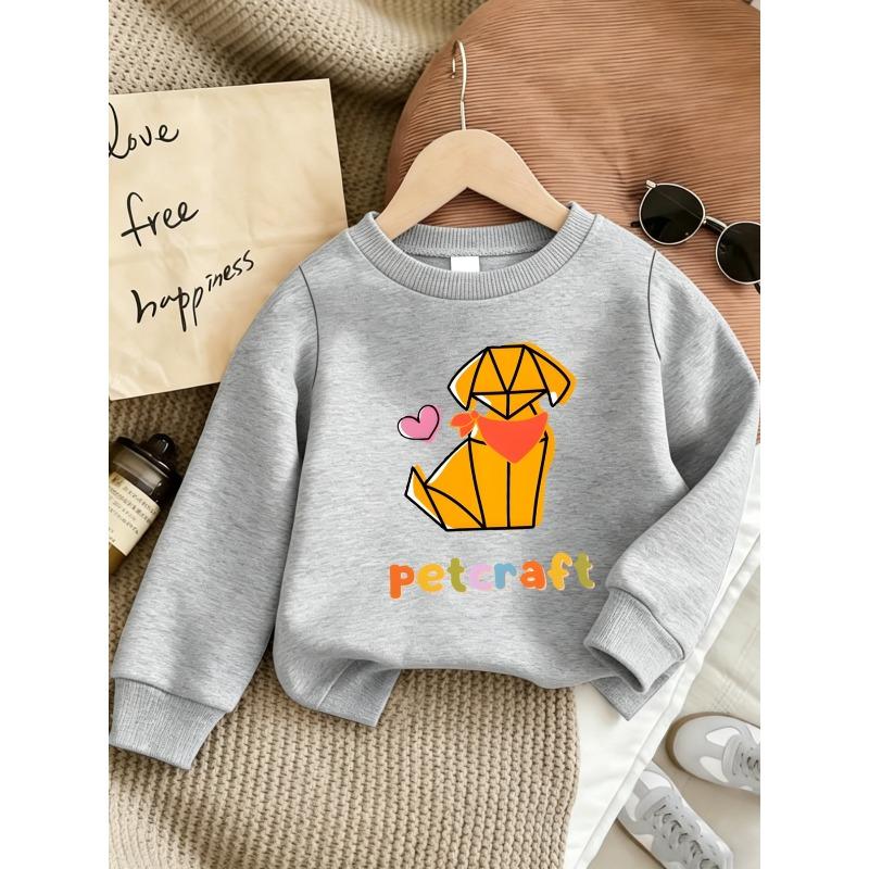 Cute Dog Print Girls' Spring Thin Round Neck Sweatshirt 0-3 Years Comfortable Outdoor Outfit Choice