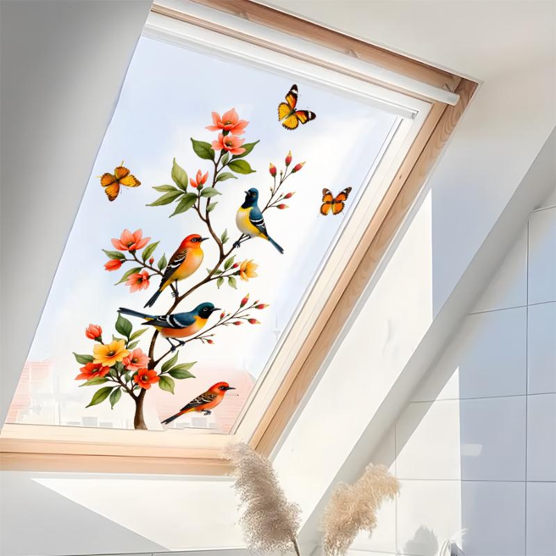 Naklejka Gałąź Drzewa Ptak Motyl Folia Statyczna Naklejka Motyl Dekoracja Drzwi Szklanych Naklejka na Lodówkę Domową Naklejka Elektrostatyczna