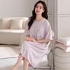 Women's Pure Cotton Loose Mid-Length Nightgown with Bra Pads – Comfortable Anti-Exposure Pajamas for Spring, Suitable for Home or Outdoor Wear.