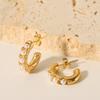 Gold Color Stainless Steel Paved Pearl Charm Pierce Stud For Women Gold Color Drop Earrings
