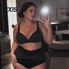 Plus Size Women Swimwear 2Pcs/Set Bikini Set, Cross-Chest V-Neck Bra with Built-In Support, Hong Kong Style High-Waisted Twist Swim Bottoms, Retro Dot