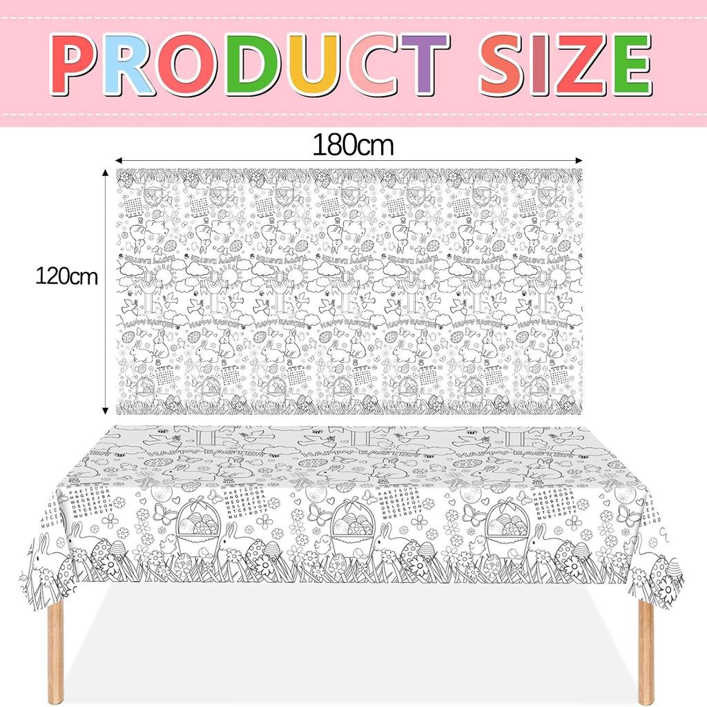Bunny Easter Childrens Doodle Tablecloth Disposable DIY Paper Table Cover Eco Friendly Party Table Protector Kids Craft Activity