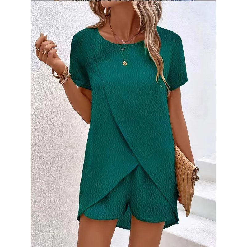 Short Sleeve Suit Pants2025 Summer European and American Women Clothes Western Style Age Reduction Solid Short Sleeve Set