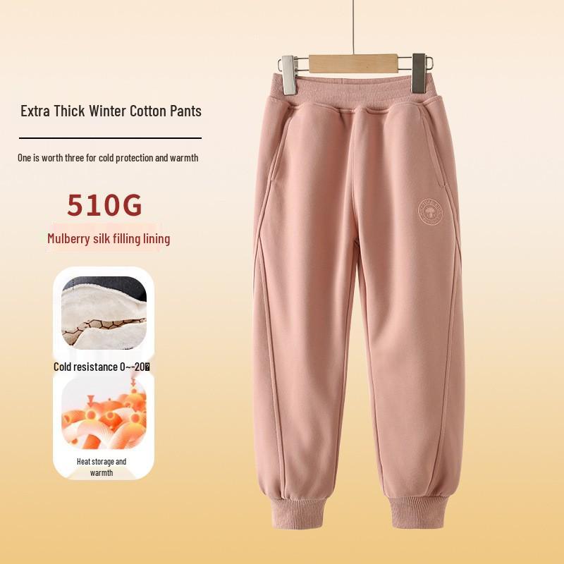 2024 Boys' Fleece-Lined Thick Cotton Winter Pants for Middle and Big Kids - Sports Style