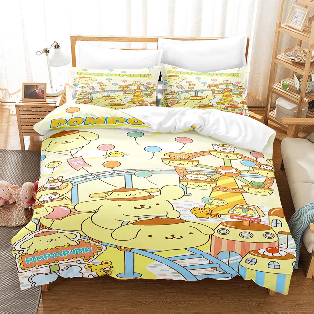 Sanrio Pom Pom Purin Cinnamoroll Bedding Sets Comforter Quilt Bed Cover Duvet Cover Pillow Case 2-3 Pieces Sets for Kids Adult