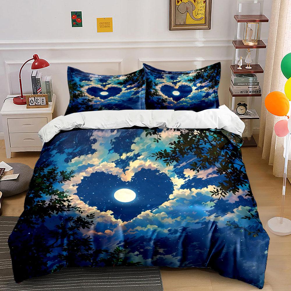 Romantic Moonlight Sky Decor Set Multiple Sizes Kid'S And Adults' Bedroom Exquisite 3Pc Bedding Set, Gift