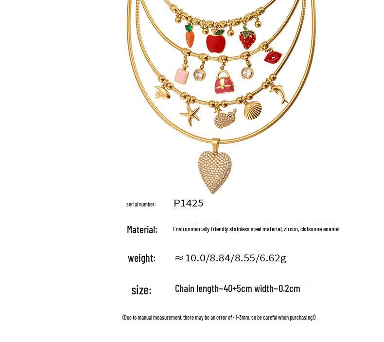 Oumeka Fruchtförmiger Zirkon-Choker mit Edelstahl-Anhänger für Damen