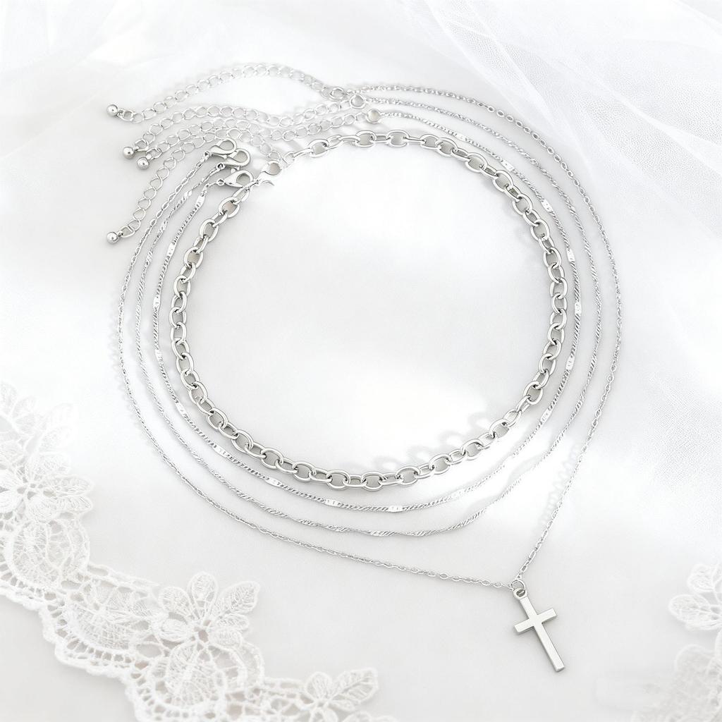 Trendy Geometric Multi-layer Cross Pendant Clavicle Chain Necklace for Women