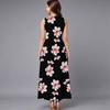 Oversized Women Sleeveless Round Neck Dress Dense Floral Printed Flowy Mid Calf Gown