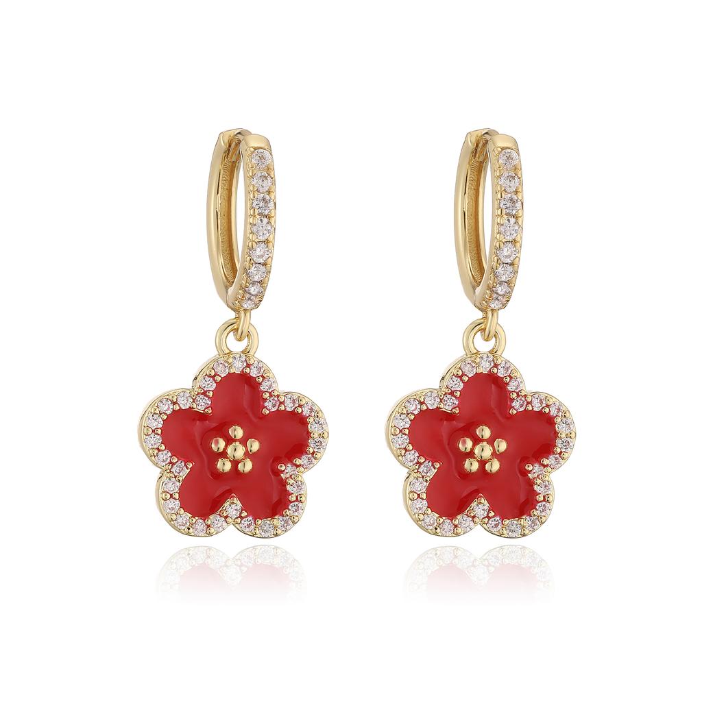 Enamel Dripping Glaze Exquisite Floral Zircon Jewellery Earrings/Necklace Women's Charm Amulet Good Fortune Accessories