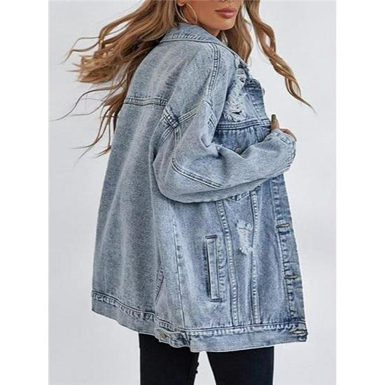 Giacca di jeans oversize strappata da donna stile boyfriend saldi