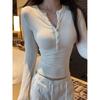 Women's Imitation Cashmere Button-Up Half-Open Collar Base Layer Top, Slim-Fit Long-Sleeve Tee for Spring/Autumn