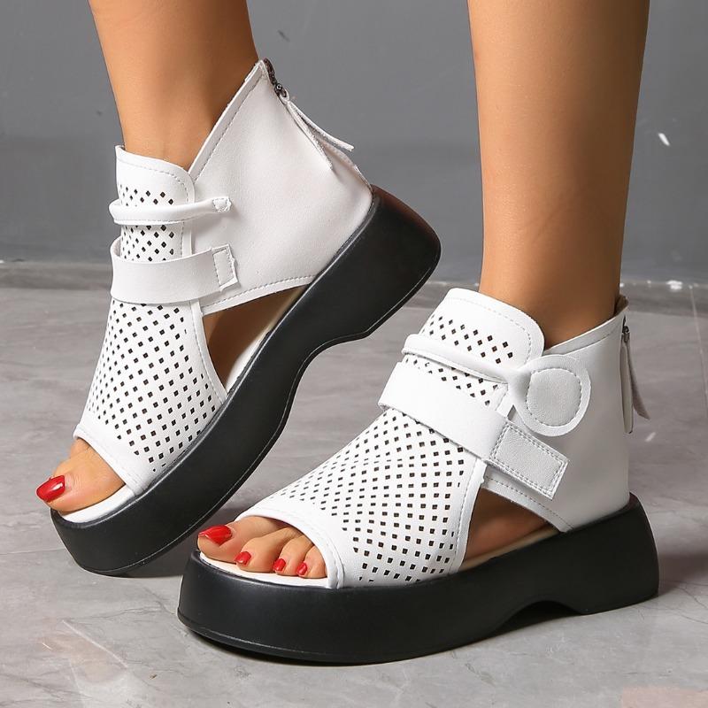 Women's Spring and Summer New Fish Mouth Cutout Boots Platform Wedge Sandals Back Zipper Waterproof Platform Sandals