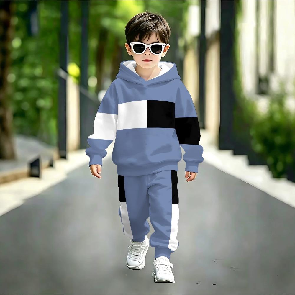 Jongens Mode Casual Geruite Broek Set Print Hoodie Peuter Sweatshirt Comfortabele Leuke Kinder Outfit 2 Delig