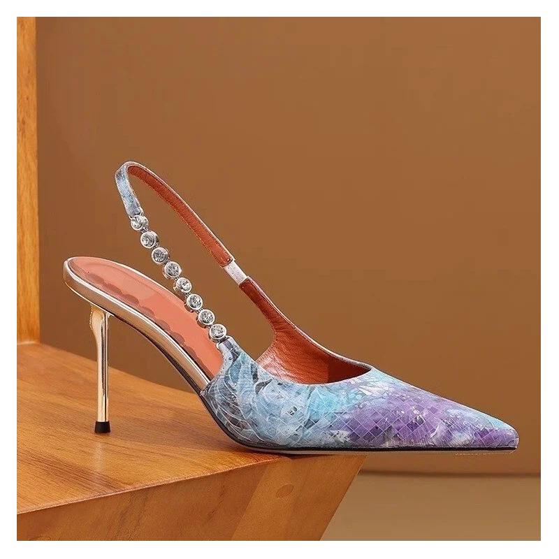 Pointed Toe Women Sandals High Heels Dress Shoes Sexy Stilettos Pumps Elegant Woman Shoes 2025 Summer Retro Designer Lady Shoes