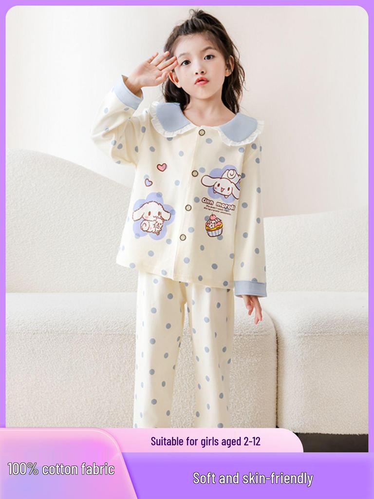 New Pure Cotton Children's Cardigan Pajama Set - Short Sleeve, Loose Fit for Boys & Girls