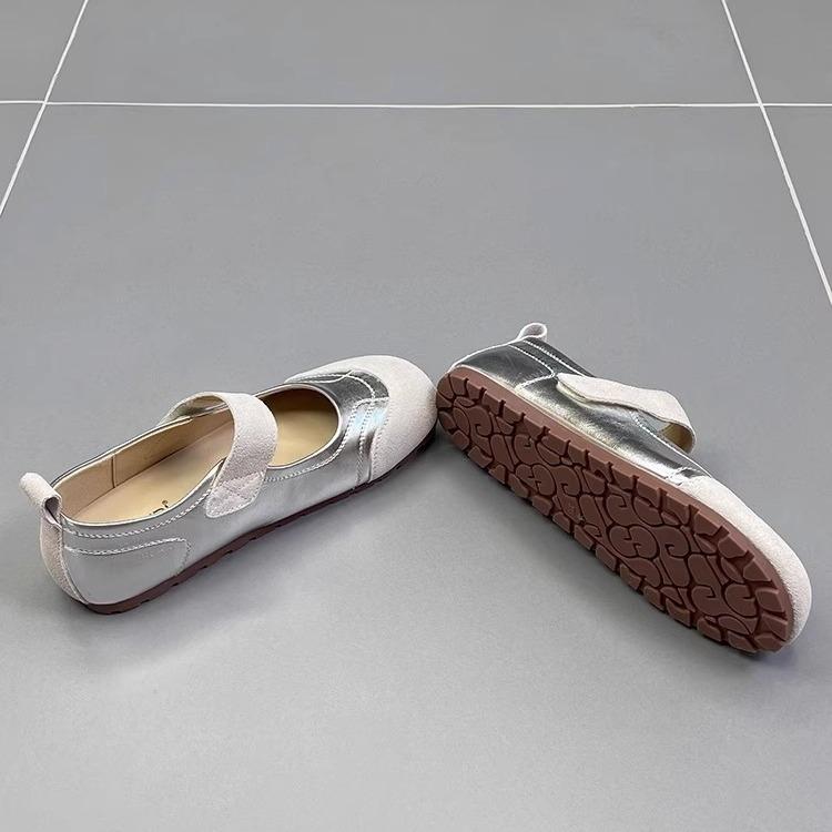 French Retro Flat Mary Jane Shoes Women's 2025 Summer New Silver with Skirt Doudou Shoes Velcro Single Shoes