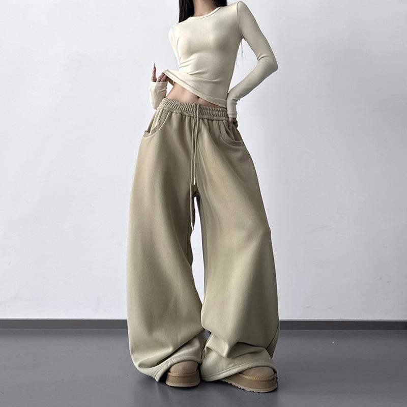 

Women s Stylish Black Velvet Wide-Leg Sports Pants - New 2025 Winter Fashion, High Street Casual Style XL хакі