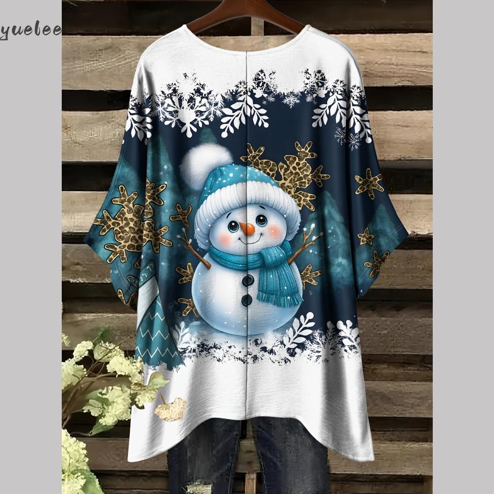 Świąteczny damski T-shirt z nadrukiem 3D, bluzki z nieregularnym dołem, T-shirt z okrągłym dekoltem dla kobiet, vintage, na co dzień