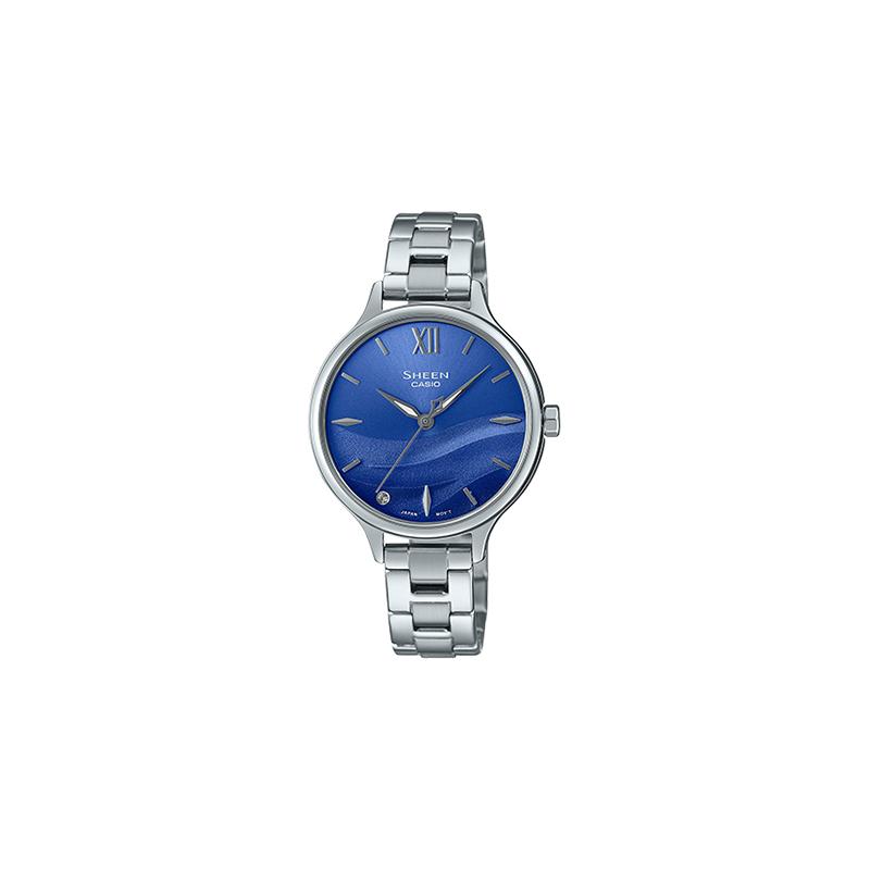

Casio SHEEN series SEA WAVE theme model, fashionable and simple, quartz movement, stainless steel strap, Japanese and Korean watch, SHE-4550D-2BUPR синий