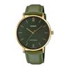 MTP-VT01GL-3B Men's Minimalist Gold Tone Green Leather Band Green Dial 3-Hand Analog Watch