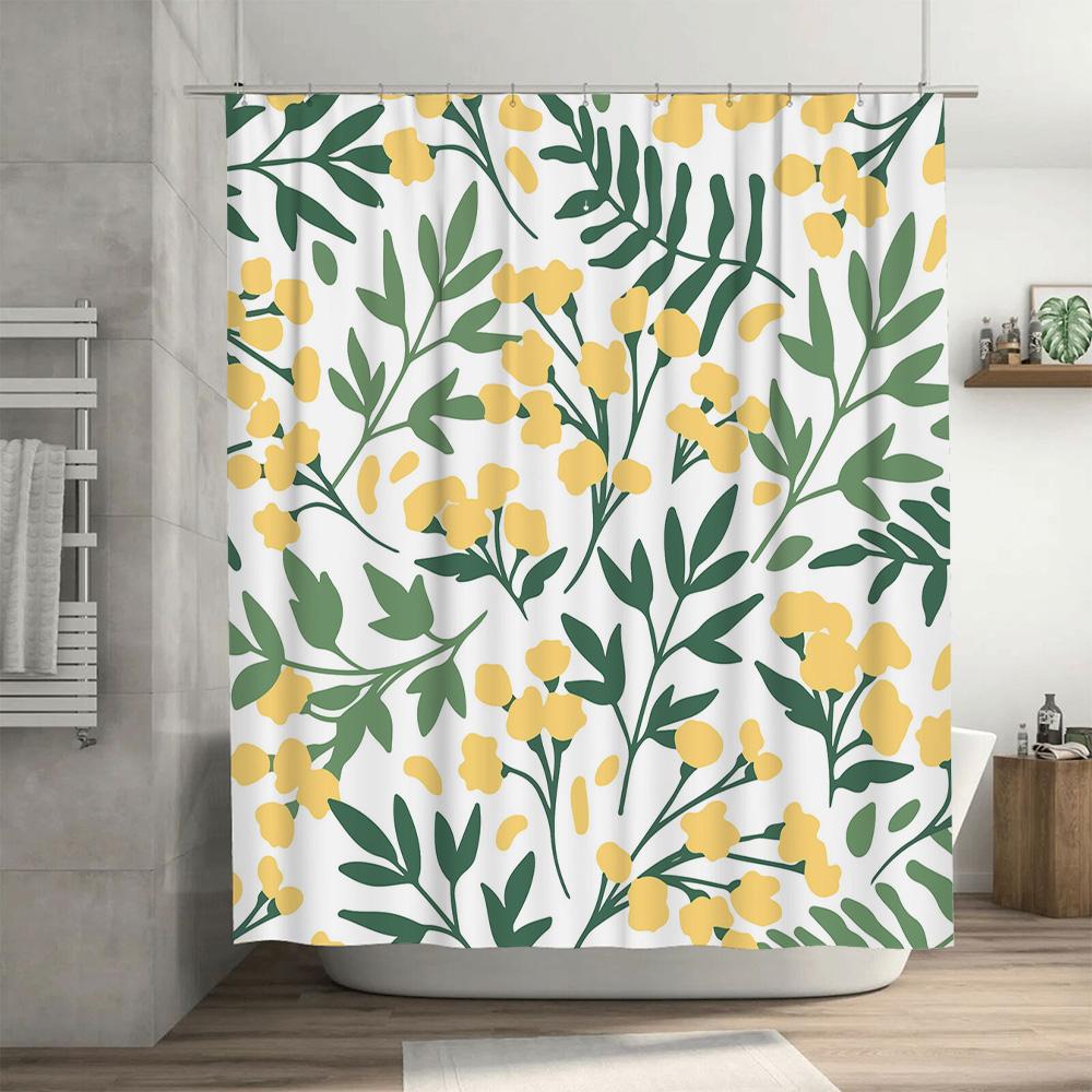 Modern Bathroom Decor Yellow And Green Floral Shower Curtain For Bathtub Home Decoration