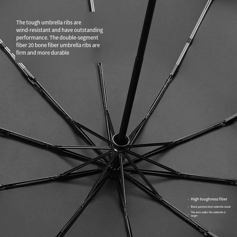 20 Rippen Nachahmung Bambusgriff Doppelgestell Automatischer Faltregenschirm für Geschäft Regen- und Sonnenschutz für Männer Frauen