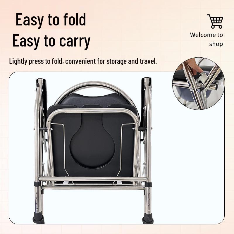 Foldable Stainless Steel Toilet Chair with Backrest for Elderly & Pregnant Women