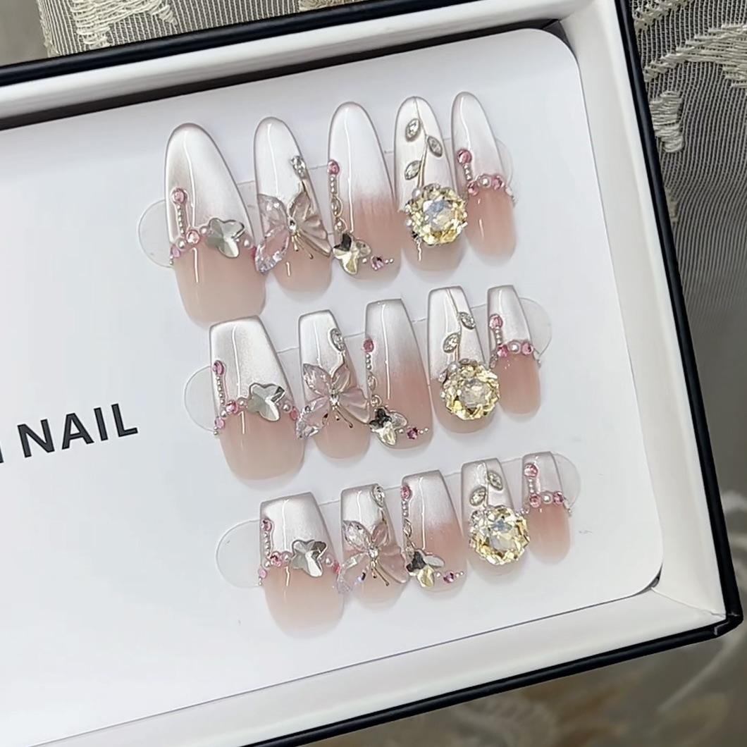 

Чисто ручная работа Фототерапия Носимые накладные ногти Розовый сад Носимые накладные ногти Готовое изделие Многоразовый нейл-арт Large L