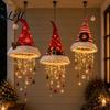 Reusable Xmas Entrance Decorations Lighted Santa Hat Hanging Chandelier Warm LED Christmas String Sequined Cone Pendant Decor with Housewarming