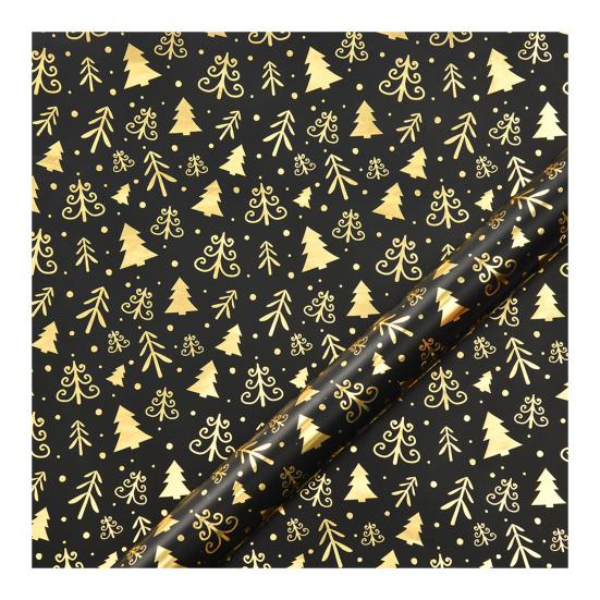 Christmas Reversible Wrapping Paper Roll Black Gold Foil Christmas Tree Snowflake