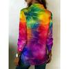 A Lady's Rainbow-print Multi-color Top with Long Sleeves and a Collar, Suitable for Both Casual and Formal Wear, a Must-have Item for All Seasons.