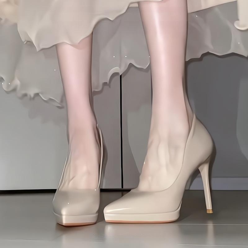 

Nude light-mouth high-heeled shoes women s thin heels new waterproof table not tired feet single shoes temperament pointed professional shoes 34