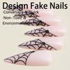 Ultra-long Pointed Tips Fake Nail Personality Spiderweb Edge French Artificial Nail for Women and Girl Party Activity