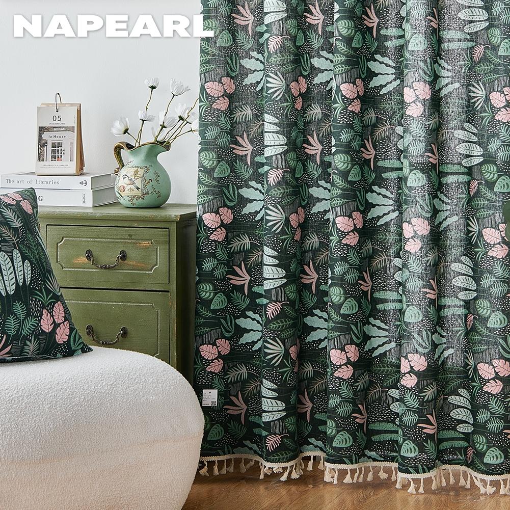 

1PC NAPEARL Semi Blackout Curtain with Green Water Grass Pattern and Flowing Edge Curtain for Small Window Kitchen Bedroom Living Room Home Decor W150cm x L60cm