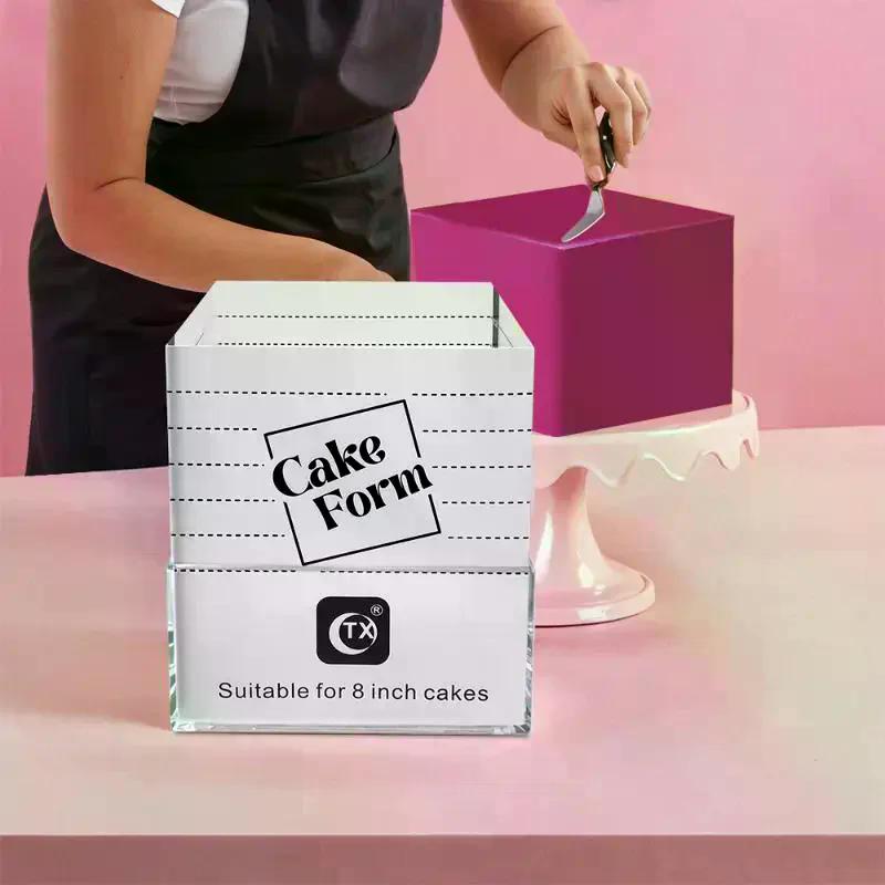 Adjustable Square Cake Ring Mold Retractable Mousse Pastry Ring With Scale Acrylic Reusable Baking Cake Decorate Tools