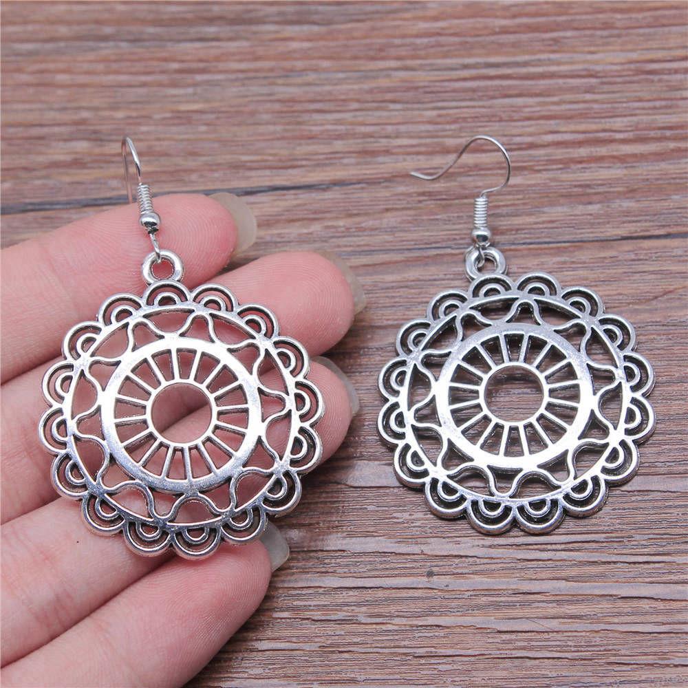 Hängeohrring Pflanze Blume des Lebens Minimalistischer Schmuck Komponenten Ohrringgröße 18x19mm QE020