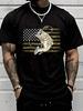 Unisex Custom T-Shirt Casual Round Neck Printing Suitable For Travel/Vacation/Outdoor Camping American Flag Fishing
